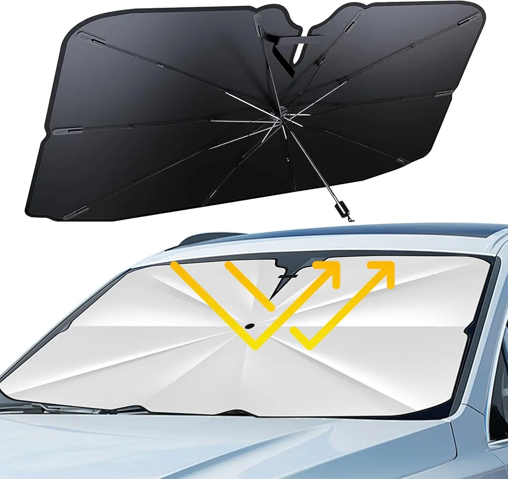 Parasol Coche Delantero,Parasol Coche Paraguas,Parasol Plegable de Coche,Sombrilla con Protección UV, Evita Arañazos Parasol,Aislamiento Térmico,Fácil de Guardar,para la Mayoría de Autos y SUV