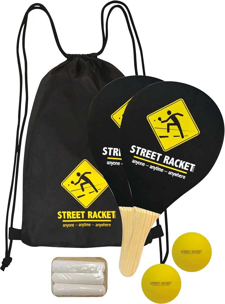 Schildkröt Juego de Raquetas Street Racket, 2 Raquetas de Madera, 2 Pelotas de Softball, Marcador de Calle para Marcar el Campo de Juego, en una Bolsa, 970115