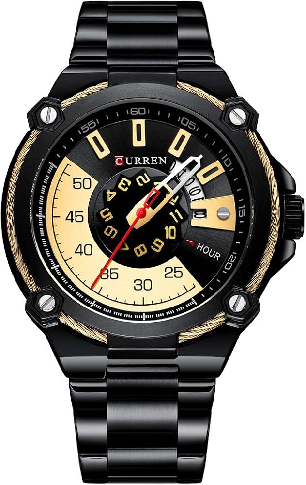 CURREN Reloj de pulsera para hombre, indicador de fecha, manecillas luminosas, acero inoxidable, reloj de cuarzo, negro 8345, negro, 22, Pulsera