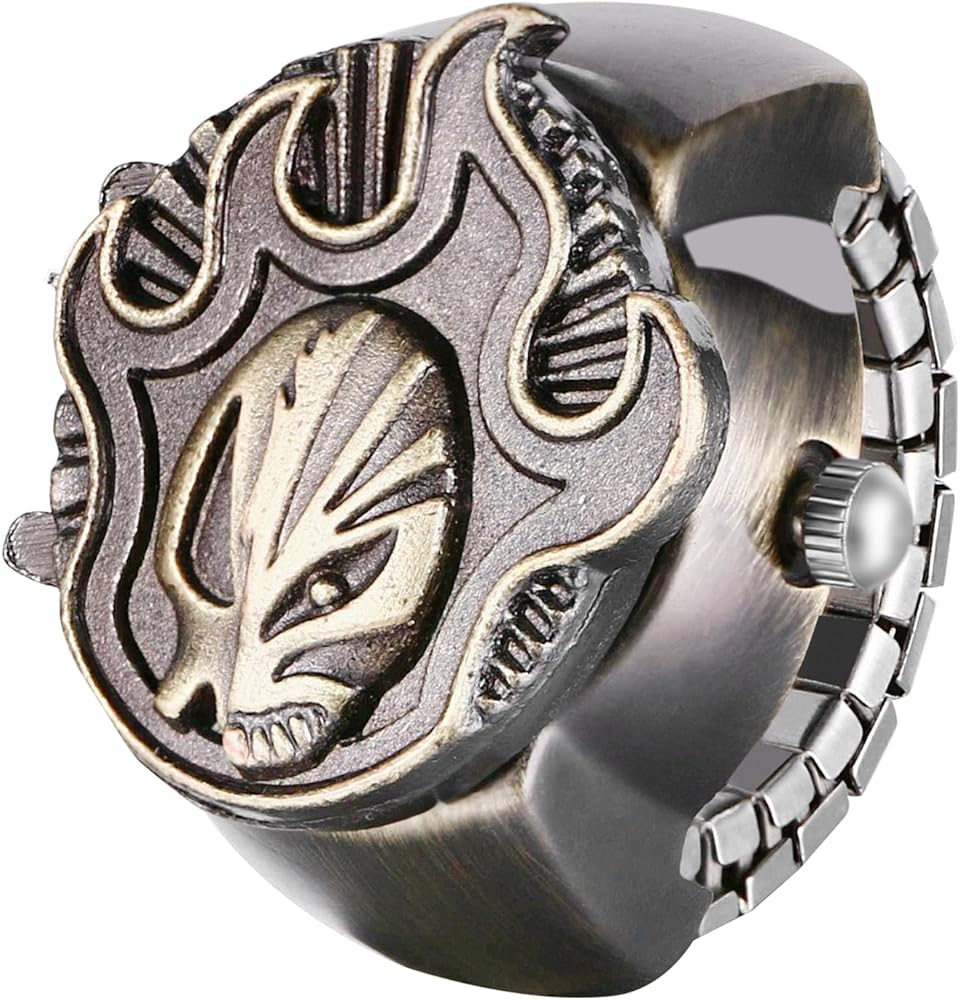 JewelryWe Reloj con Anillo de Calavera en Llamas, Reloj de Dedo Elástico, Relojes de Cuarzo Analógicos, Esfera con Escala Digital, Correa Ajustable
