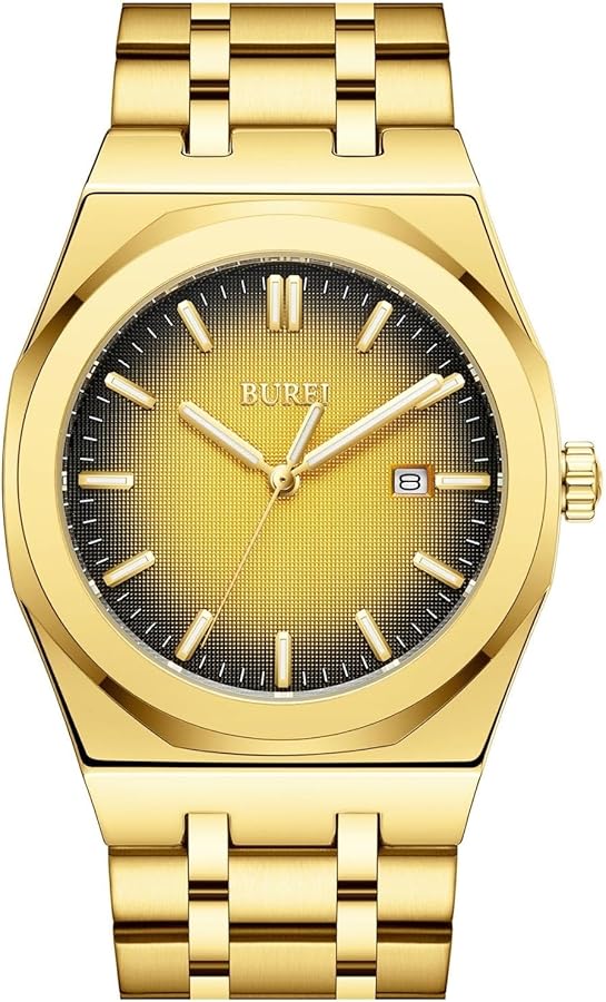 BUREI clásico Reloj Masculino de Acero Inoxidable Vestido de Cuarzo japonés Reloj de Pulsera Impermeable simulado Reloj Masculino Fecha de la Correa