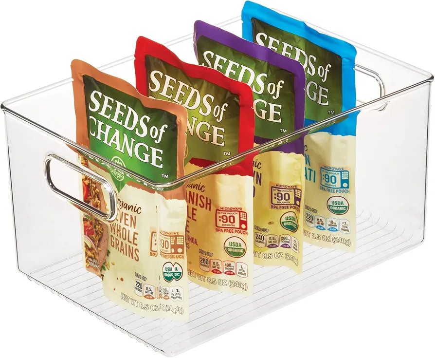 iDesign Caja transparente con asas, organizador de cocina extragrande de plástico, caja organizadora sin tapa para los armarios o el frigorífico, transparente