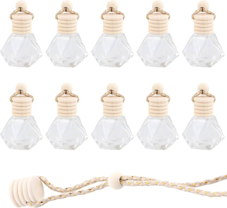 10 Piezas Colgar Difusor Colgante para Coche, Botellas de Perfume para Ambientador de Coche Recargables, Vacía Aromaterapia para Coche, Botella Difusora de Aceite Esencial Vacía (diamante)