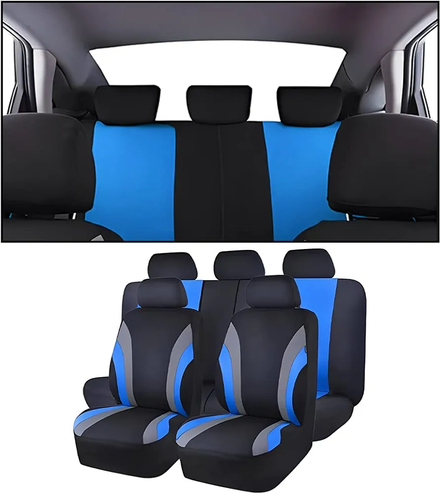 JNNJ 9 Piezas Fundas para Asientos De Coche Universal, Asientos Y Reposacabezas Coche Fundas, Protector para Asientos Delanteros Y Traseros De Automóvil, para SUV Camión Transportar(Azul)