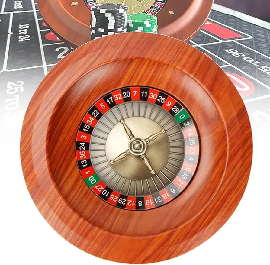 Juego de Ruedas de Ruleta para Fiestas, Rueda de Ruleta de Madera de 12 Pulgadas con Diseño de Doble Cero, Juegos de Mesa de Ocio con Tocadiscos, Esencial para La Noche de Juegos