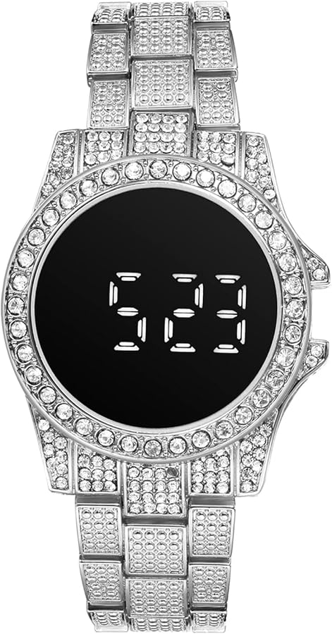 JewelryWe Reloj para Hombre, Reloj de Pantalla LED Táctil para Hombre con Estuche Completo de Diamantes de Moda Simple Año Mes Día Disponible