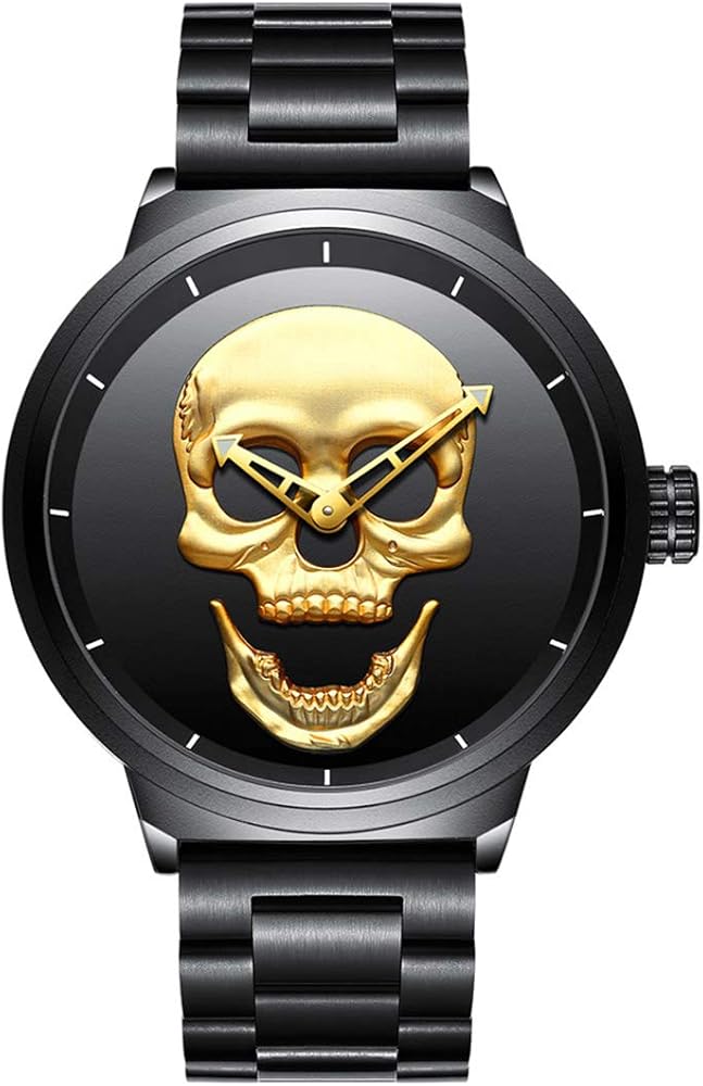 GIMTO Reloj de pulsera para hombre, diseño de calavera en 3D, acero inoxidable, esfera grande, estilo vintage, de chico, cuarzo, estilo militar