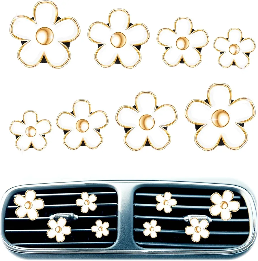 CIYIN Clip Ambientador de Coche, 8 Piezas Ambientador Coche Clip Margarita, Clip de Ventilación de Flores, Accesorios Coche Decoración Interior Mujer para Coche, Oficina, Casa (Blanco)