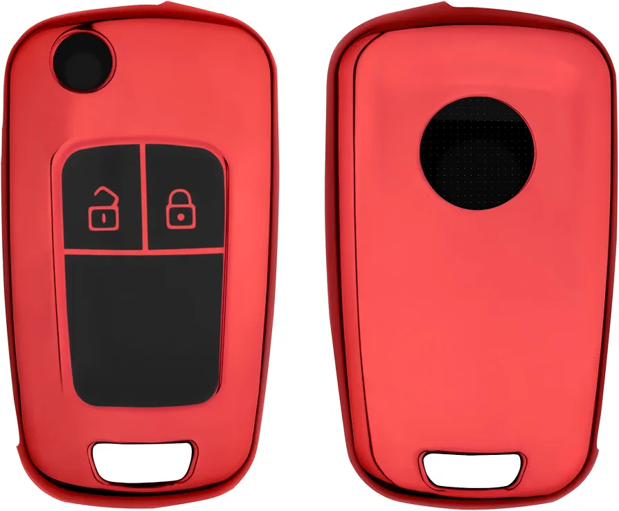 kwmobile Carcasa para Mando Compatible con Opel Chevrolet Llave de Coche Plegable de 2 Botones - Funda para Llaves de Coche con Botones de TPU - Rojo Brillante
