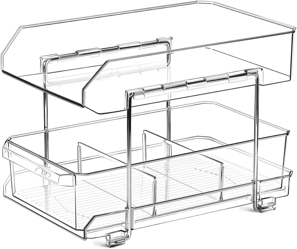 USENG Organizador AcríLico Transparente para Nevera Frigorifico,2 Pisos Organizador Nevera,Organizadores para la Despensa Transparente para Fregadero Armario Almacenaje Cocina,Organizador Congelador