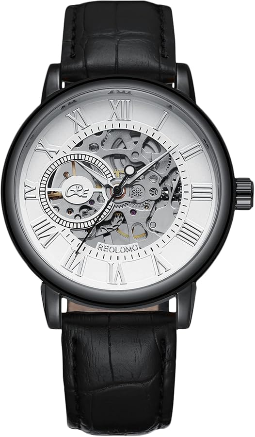 RORIOS Relojes Hombre Reloj Mecánico Automático Relojes Luminoso con Correa de Cuero Esqueleto Dial Reloj de Pulsera