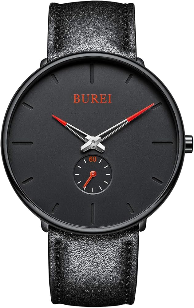 BUREI Reloj de Hombres Minimalista Ultra Delgado Negro Analógico Cuarzo Relojes de Pulsera para Hombres Mujeres