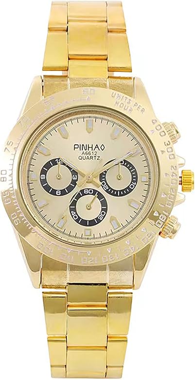 Generico Reloj de hombre con caja de acero correa de metal automática muñeca moderna cuarzo niño oro M03b, dorado, Pulsera