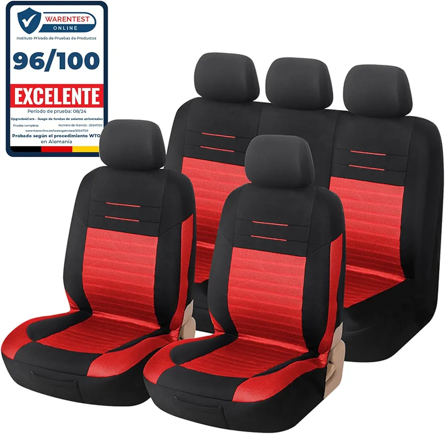 Upgrade4cars Fundas Asientos Delanteros Coche Universales Negro Rojo | Funda de Asiento Universal para Delantero y Trasero
