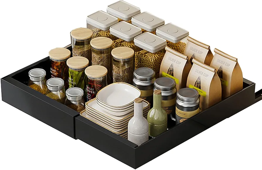 Cajón Telescópico,Ampliable Cajón Deslizante Para Alacena,Cajon Telescopico Cocina,Cajones Extraibles para Cocina 52cm,No Requiere Taladrar ni Clavar,para armario cocina Sin Necesidad Taladrar