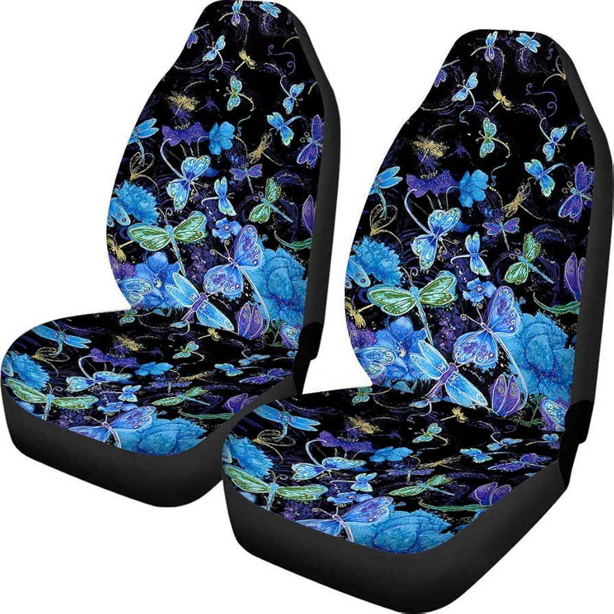 TOADDMOS - Fundas para asientos delanteros de coche, diseño de libélula, ajuste universal para coches, SUV, camiones, accesorios interiores para automóviles