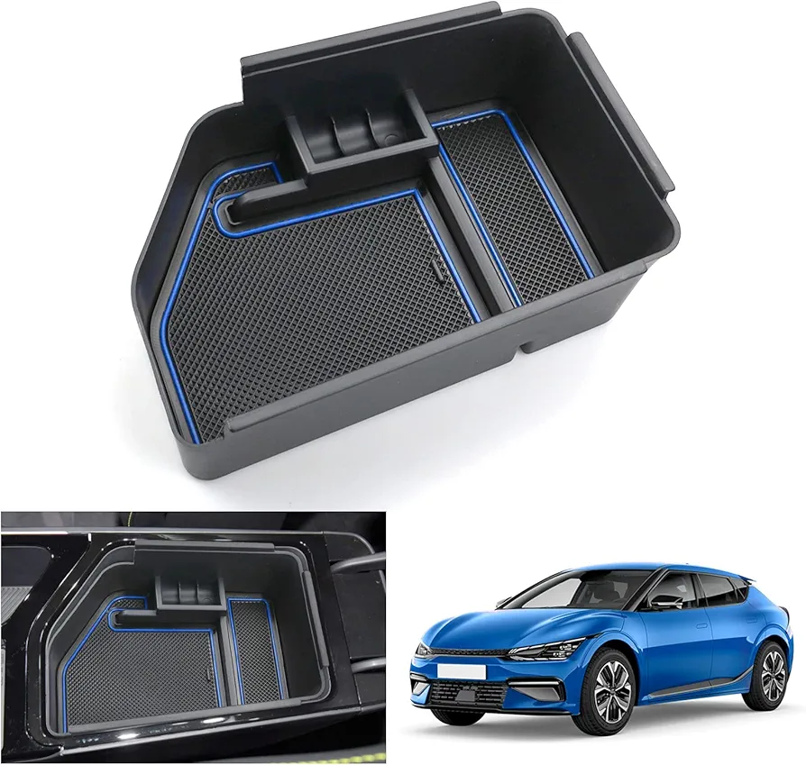 GAFAT Kiα EV6 2021-2024 2025 Caja de Almacenamiento para Consola Central, EV6 GT/GT Line 2023 Organizador de Reposabrazos, Bandeja para Reposabrazos, Compatible con Accesorios Kia EV6 (Azul)