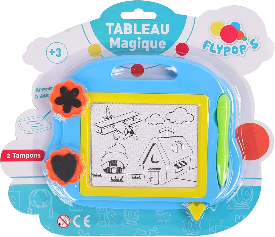 FLYPOP'S - Tabla Mágica - Dibujo - 030623LIN - Azul - Plástico - Ocio Creativo - Juguete Infantil - Creatividad - Arte - 18 cm x 14 cm - A partir de 3 años