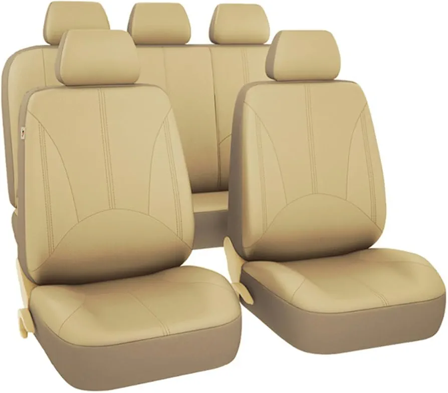 TEMKIN Universal Funda Asiento de Coche para BMW Serie 5 Series 5er Sedan F10 E60 E39 E34 / F07 Gran Turismo GT Sedan 5-Seats, Diseño Sencillo Cuatro Estaciones Coche Funda Asiento,Beige