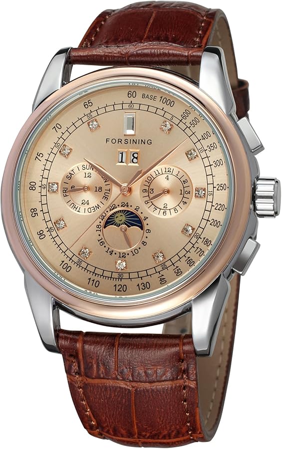 Forsining Reloj de pulsera analógico automático de alta gama para hombre, con fase lunar FSG319M3T5, Correa
