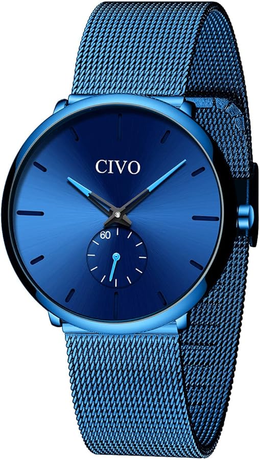 CIVO - Reloj para Hombre, Color Negro, Ultrafino, para Hombre, Acero Inoxidable, Muy Relojes, Minimalista, de Lujo, Relojes Impermeables de Moda, los Hombres, Negocios, Impermeable, Reloj de Cuarzo