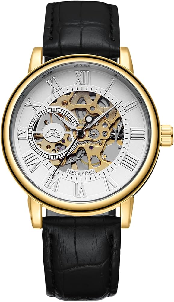 RORIOS Relojes Hombre Reloj Mecánico Automático Relojes Luminoso con Correa de Cuero Esqueleto Dial Reloj de Pulsera