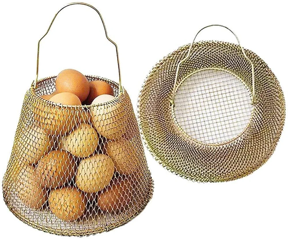 Tsffae Cestas Plegables para Huevos, Cesta De Alambre Portátil para Recoger Huevos, Cesta De Frutas De Metal con Asa, Decoración De Encimera De Cocina para Hogar De Granja