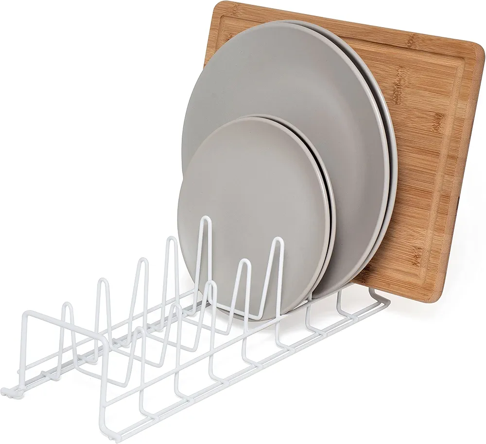 simplywire – Soporte para Platos/Bandeja para Hornear/Soporte para Tapas de sartenes – Organizador de armarios de Cocina para Almacenamiento - Blanco