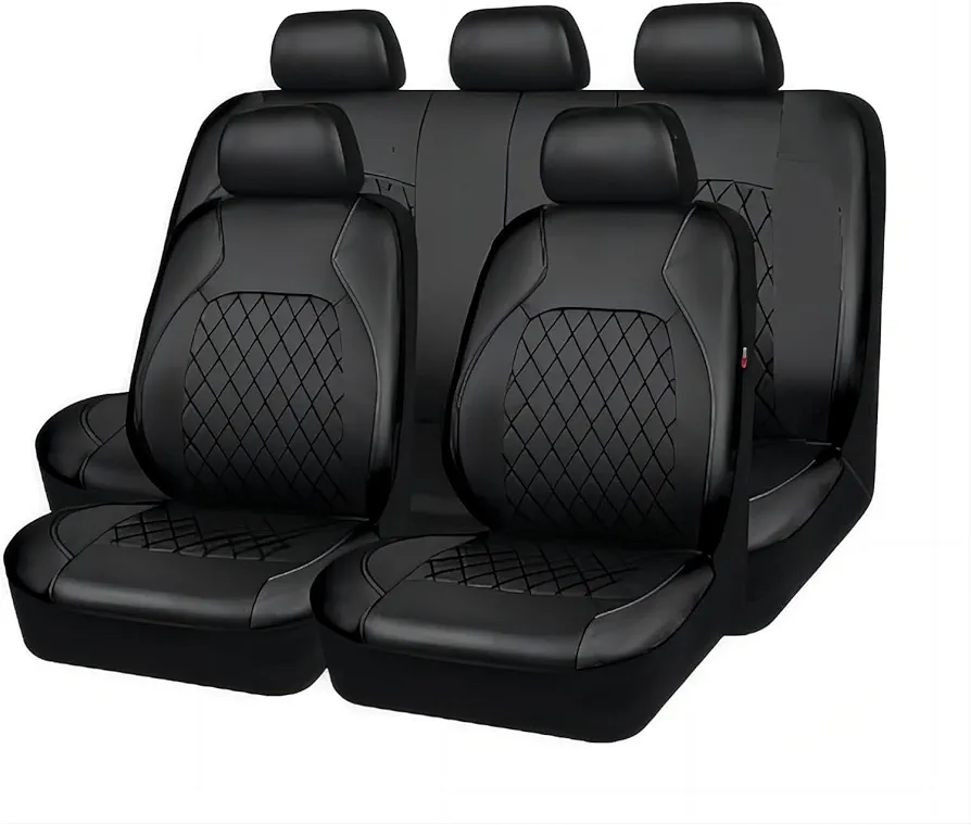 ZONEWD 9 Piezas Fundas Asientos Coche para Mercedes-Benz GLC-Klasse GLC 300 X253 GLC 200 X253 GLC 2000-2024, Juegos de Cubreasientos Delanteros y Traseros Cuero Accesorios Coche,Black