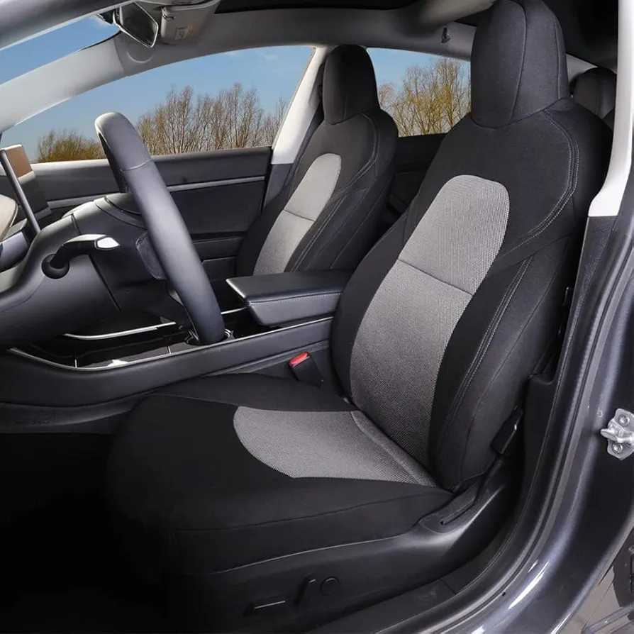 TOYOUN Fundas de asiento delantero de automóvil de ajuste personalizado para Tesla Model 3 2017-2023/Model Y 2024, 2 piezas, juego de fundas de asiento delantero Farbic para Tesla Model 3/Y, color