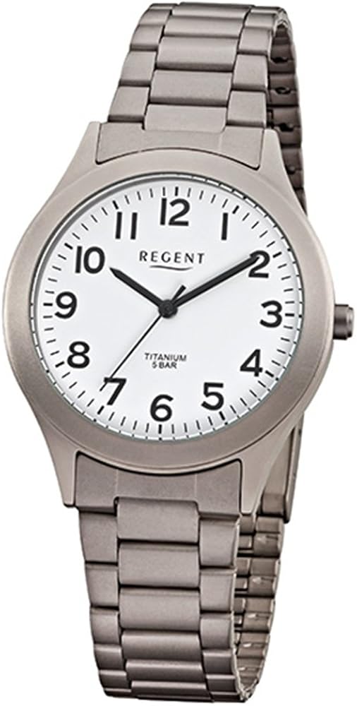 Regent Reloj para Hombre con Pulsera de eslabones de Titanio y Carcasa de Titanio, 37 mm de diámetro, números arábigos