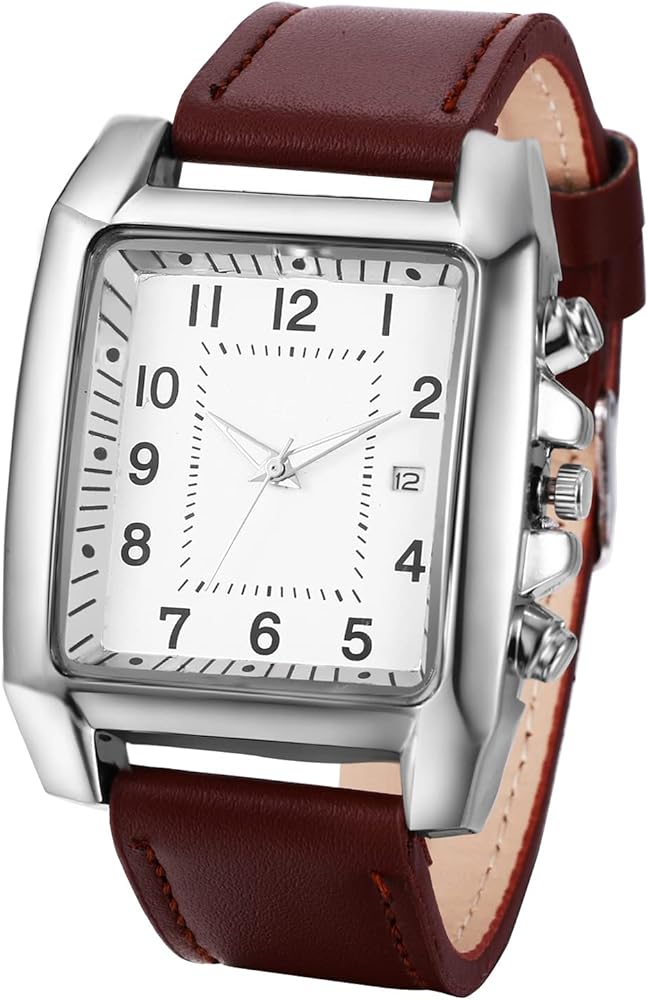 JewelryWe Relojes de Cuero para Hombre, Relojes Cuadrados de Cuarzo Analógico, Relojes Rectangulares,Vintage