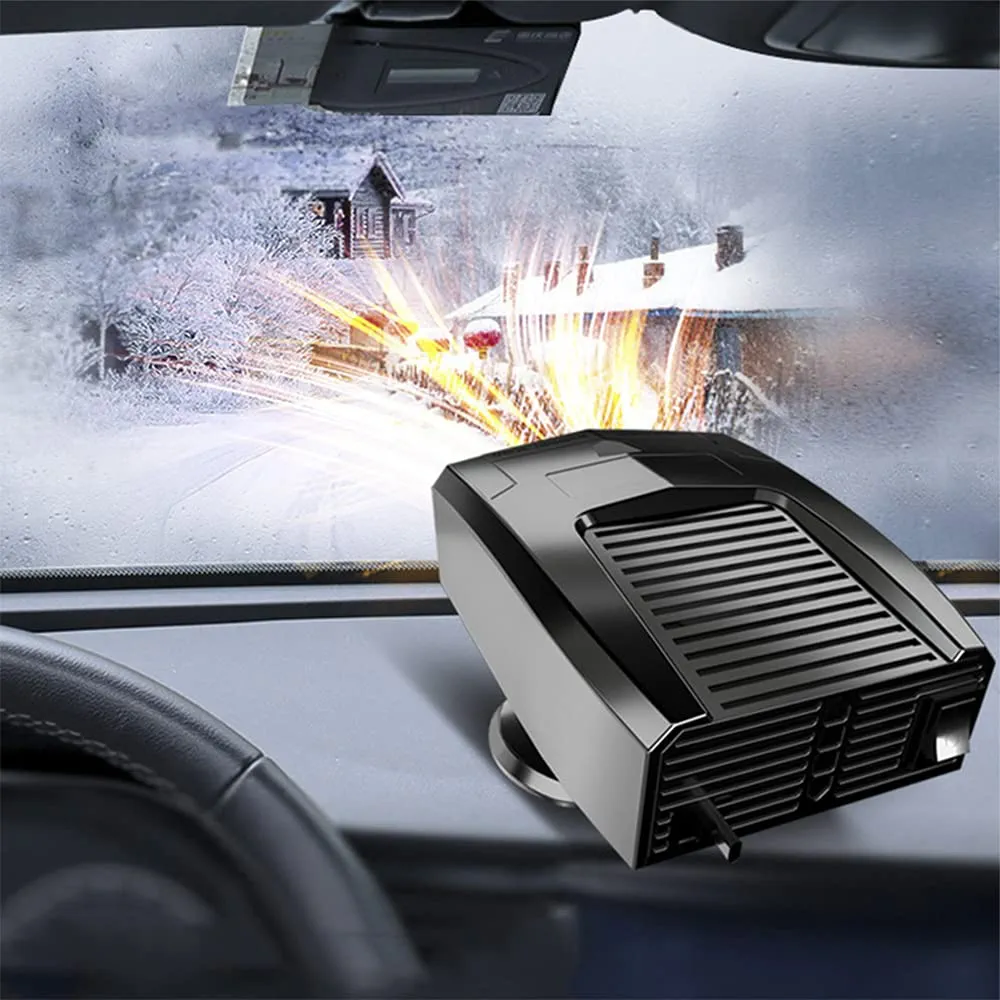Baceyong Calentador de descongelación del calentador del automóvil, 180W Enchufe 12V Mini encendedor de cigarrillos Función dos en uno portátil, 360 ° ajustable Negro/Amarillo