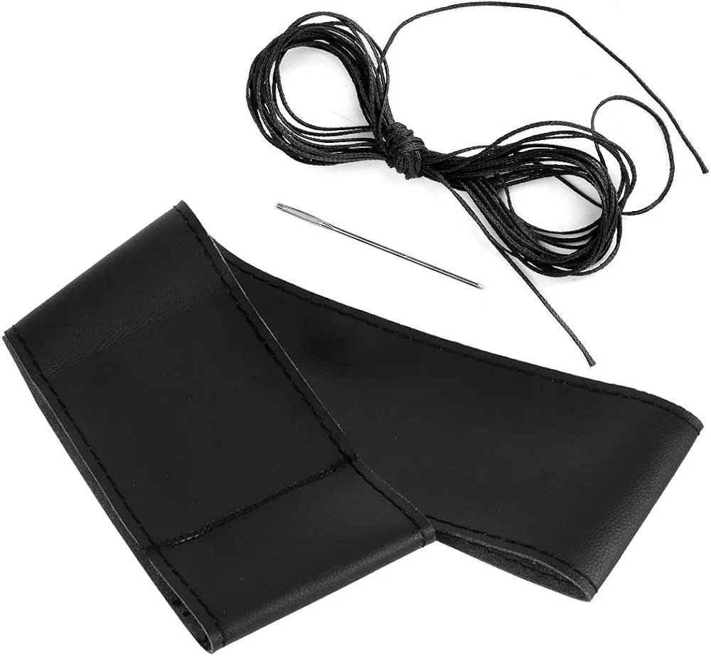 Outbit Funda para Volante - Funda para Volante de Cuero de Microfibra Accesorios Universales para Interior de Coche de Costura DIY 38 cm Adecuado para Todos los automóviles (Negro)
