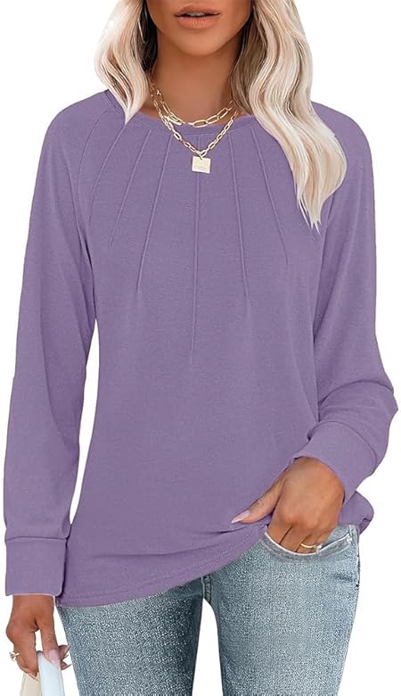WNEEDU Sudadera de Mujer de Manga Larga con Cuello Redondo Tops Casual Suelto Jersey Otoño Invierno Manga Larga Tops Suéter