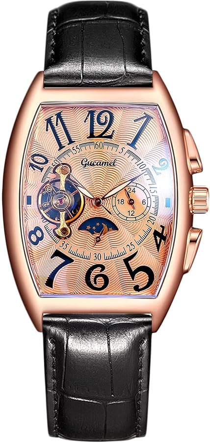 RORIOS Relojes Hombre Mecánico Automático Relojes Esqueleto Dial Reloj con Correa de Cuero Big Face Reloj de Pulsera