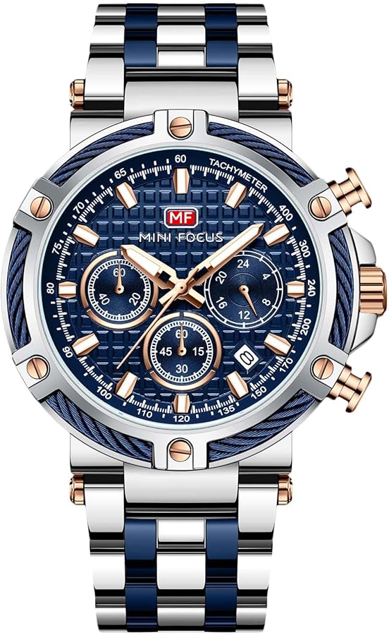 RORIOS Reloj de Pulsera Moda para Hombre Relojes Negocios Acero Inoxidable Reloj Multifuncional Analógico Cuarzo Reloj Luminoso Calendario