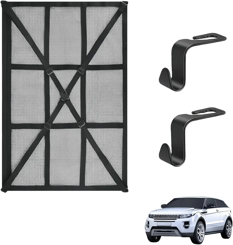 Red de equipaje para coche, 90 x 65 cm, red de doble capa con 2 ganchos, red de almacenamiento universal para SUV, Jeep, furgoneta