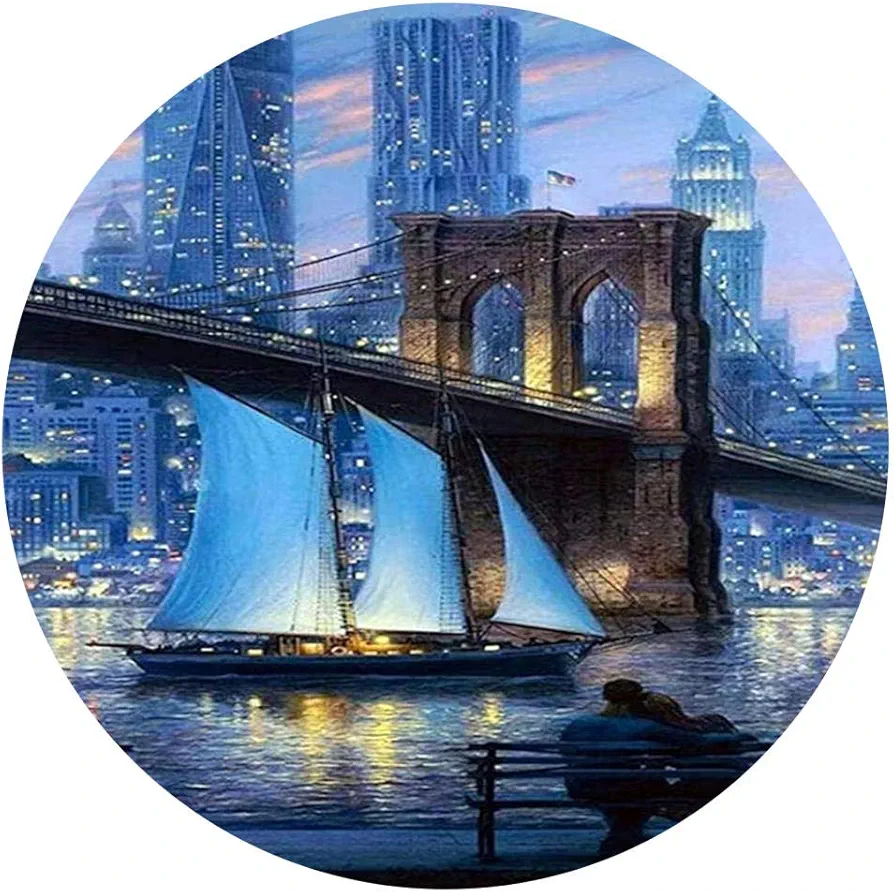 Yingxin34 Puzzle de 1000 Piezas Vista del Puente en la Noche Arte Juego de Ocio Juguete Decoración del hogar Rompecabezas Circular