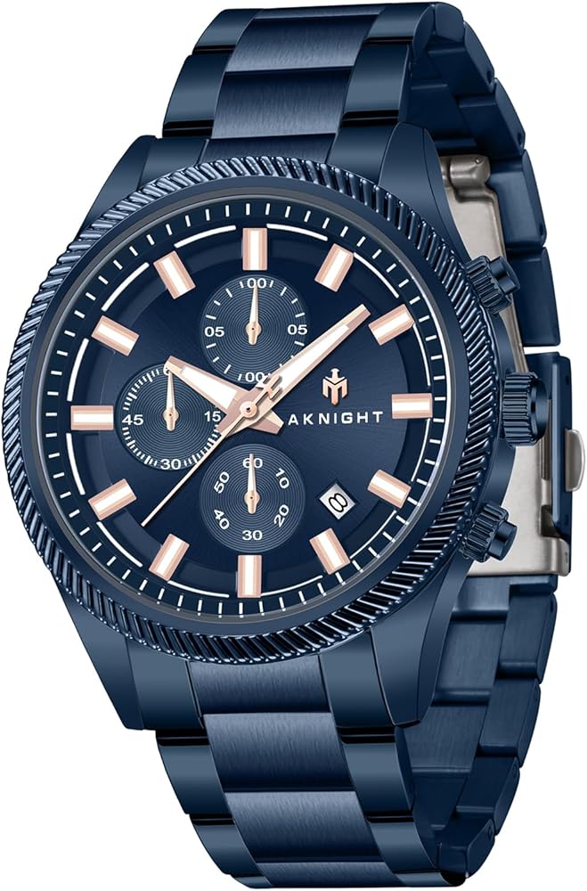 AKNIGHT Relojes para Hombres Analógico Cuarzo Cronógrafo Impermeable Brillante Grande Cara Clásica Moda Negocios Relojes de Pulsera para Hombres de Acero Inoxidable 2124