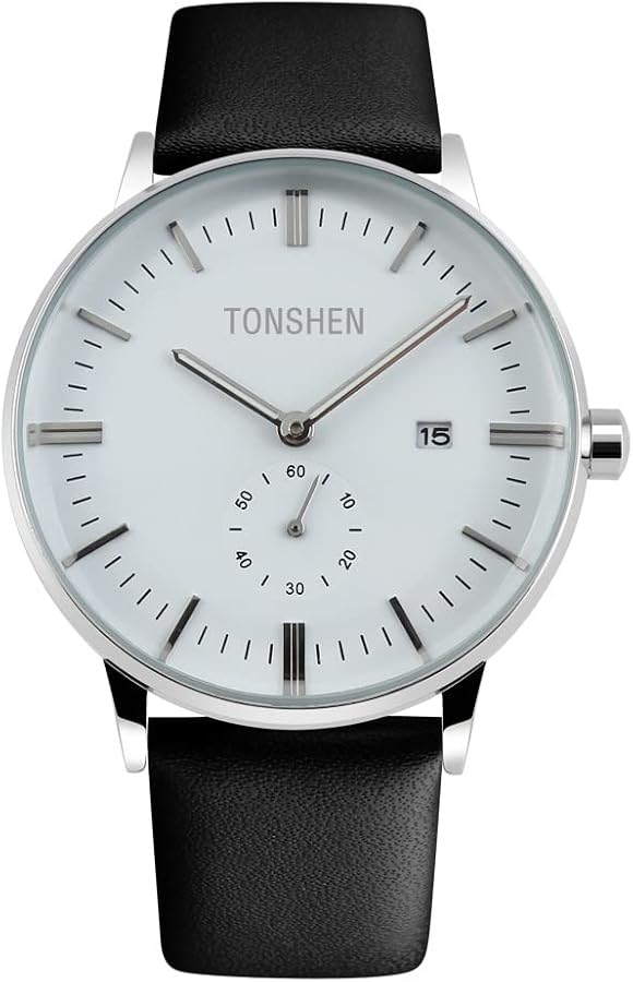 TONSHEN Relojes Hombre Analógico Cuarzo Acero Inoxidable Y Correa de Cuero Fecha Calendario Cronómetro Sub Dial Fashion Casual Reloj de Pulsera