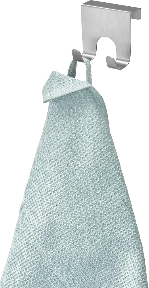 iDesign Forma Toallero sin taladro, pequeño perchero para puerta en acero inoxidable, doble gancho para colgar, plateado