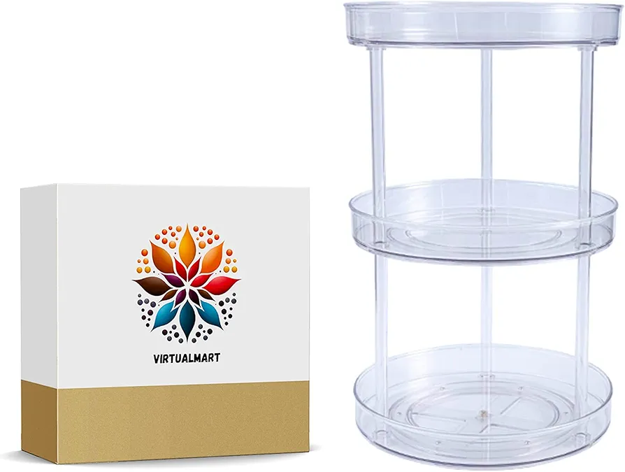 VirtualMart -Organizador Especias Lazy Susan -Especiero Giratorio Tres Pisos -Soporte Giratorio -Estante de Plástico -Soporte para Frutas -Especieros para Cocina Armario Baño Despensa Frutero