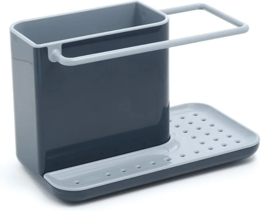 Joseph Joseph Caddy, Organizador de Plástico para fregadero de cocina con soporte para esponja, trapo, cepillo para platos y detergente, con drenaje, Gris