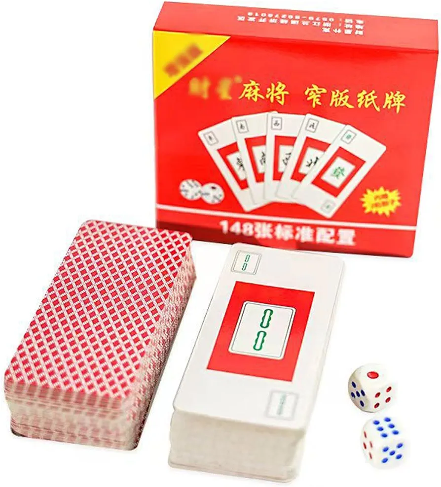 Blissbuilt Naipes Poker Mahjong,Naipes Poker Mahjong,Mahjong Portátil,148 Mahjong Azulejos,con Dos Dados,Póker portátil con Letra Grande,para Viaje Familia Familia Amigos Juego Ocio