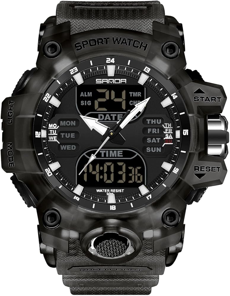RORIOS Reloj de Pulsera Militares para Hombre Reloj Moda Deportivo Relojes Multifuncional Electrónico Reloj Digital Cuarzo Reloj 50M Doble Pantalla Impermeable