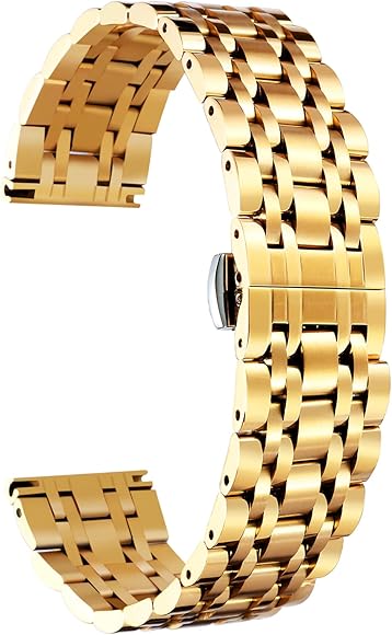 BINLUN Correa de Reloj de Acero Inoxidable de Repuesto, 6 Colores para Mujeres y Hombres (Oro, Plata, Negro, Oro Rosa, Tono Dorado, Tono Dorado Rosa) 17 Tamaño (10 mm - 26 mm)