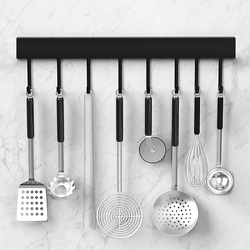 DaiWeier - Barra de cocina para colgar utensilios de cocina, soporte para riel de 40 cm con 8 ganchos