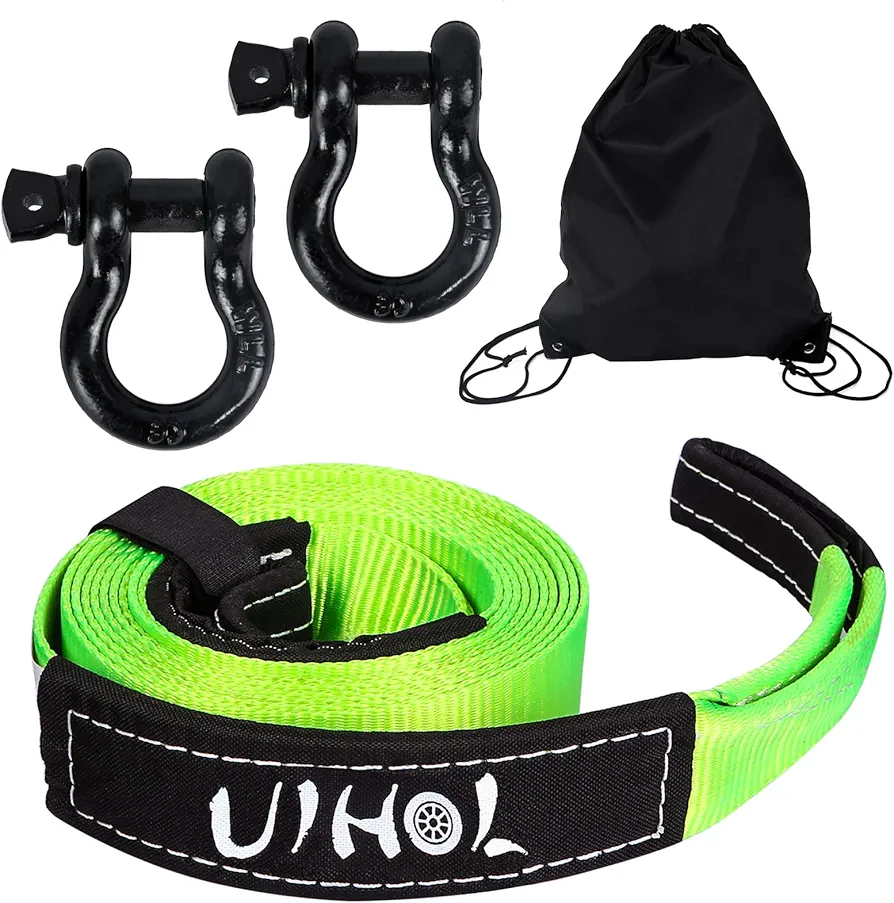 Cuerda de Remolque para Coche 8T, UIHOL 1/2'' Grillete Proa con Una Resistencia la Rotura de 26,455 LBS, 5M Eslinga 4x4 de Emergencia Vehículo para Mayor Seguridad,Diseño Verde Fluorescente