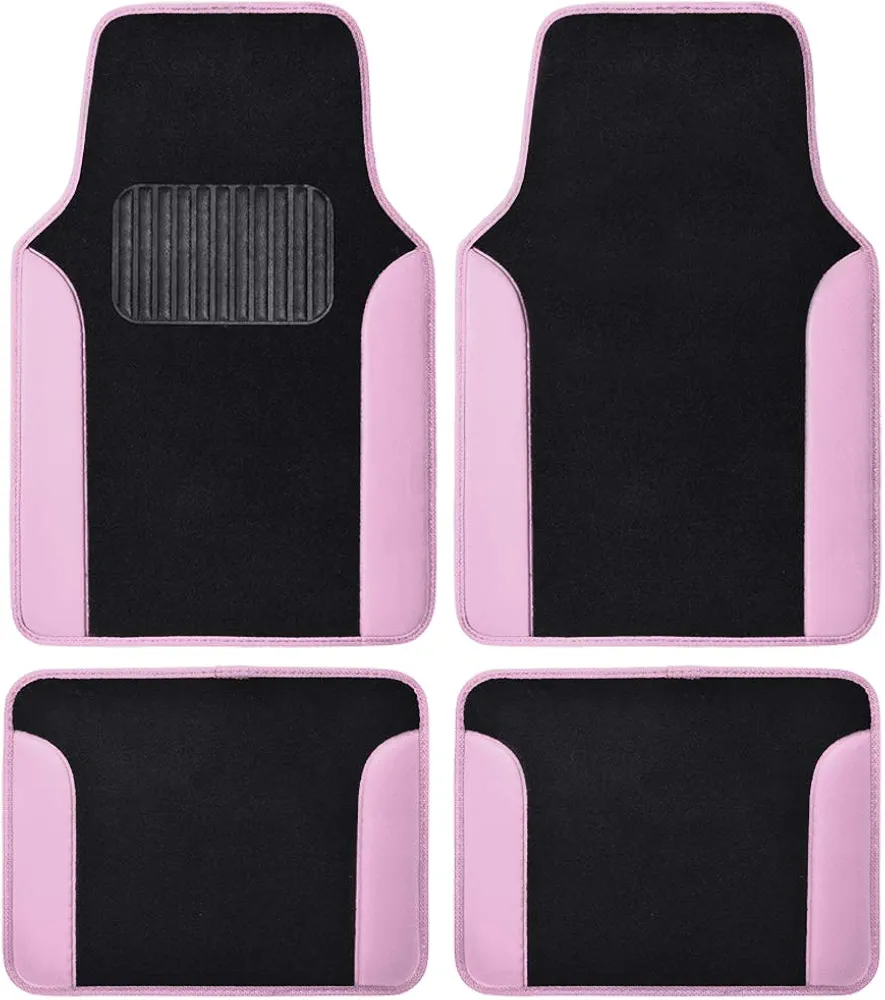 BDK Alfombra Rosa – Alfombrillas de Piel sintética de Dos Tonos para automóvil, Incluye características Antideslizantes y Almohadilla para el talón integrada, Elegante para Coches, Camiones,